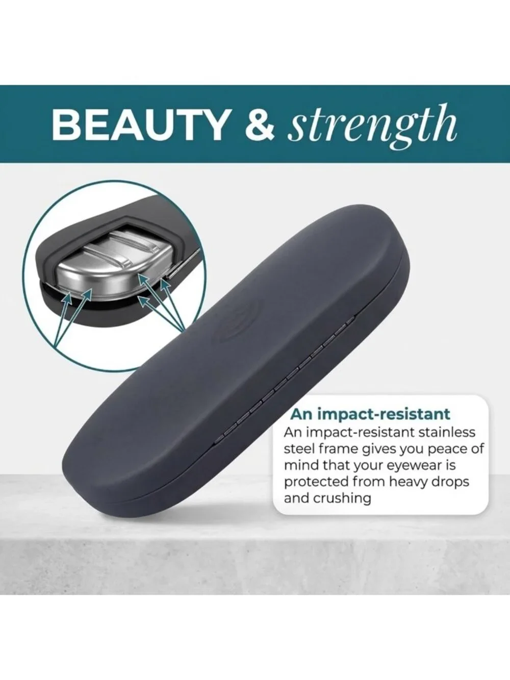 Sleek Hard Shell Eyeglasses Case - Slim Vegan Leather & Stainless Steel Design